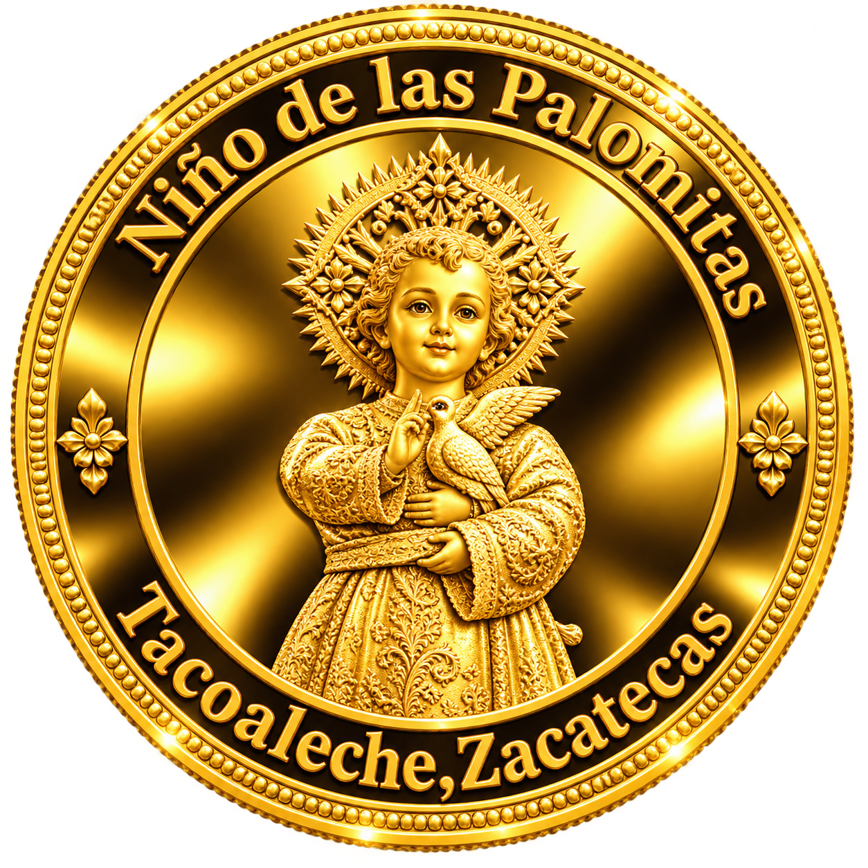 Moneda dorada del Niño de las Palomitas